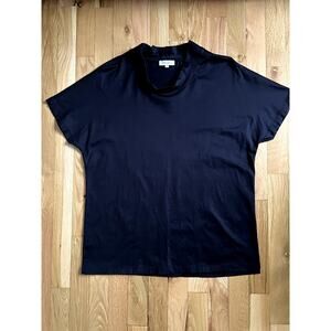 Reiss Mock Neck Navy Blue Cotton T-shirt Cap Sleeve Top Woman (size M)